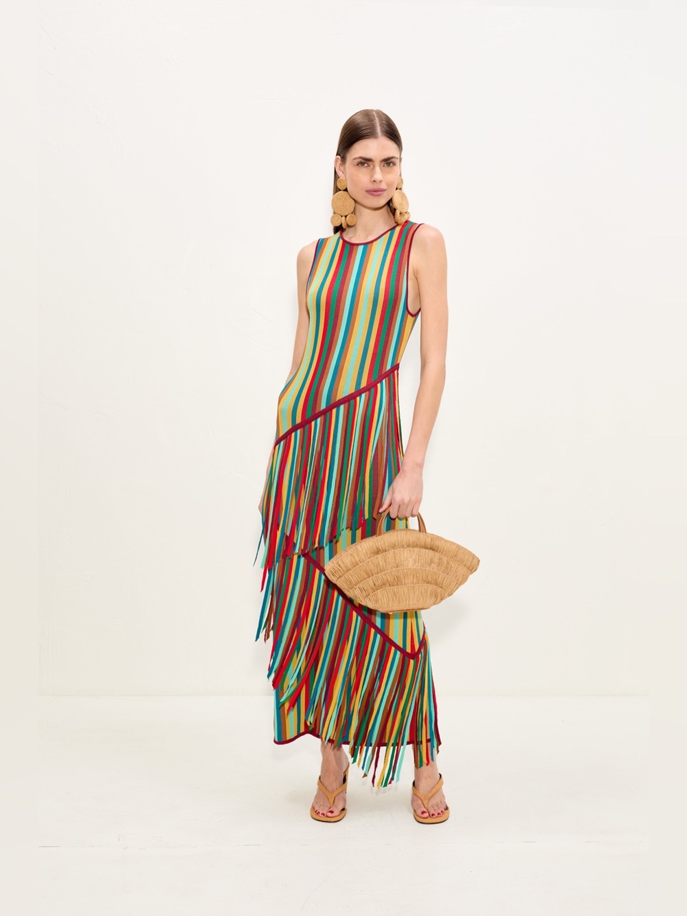 Simon Miller Spiral Knit Maxi Dress Fringe Rainbow Multicolor Sleeveless M boho - Picture 4 of 16